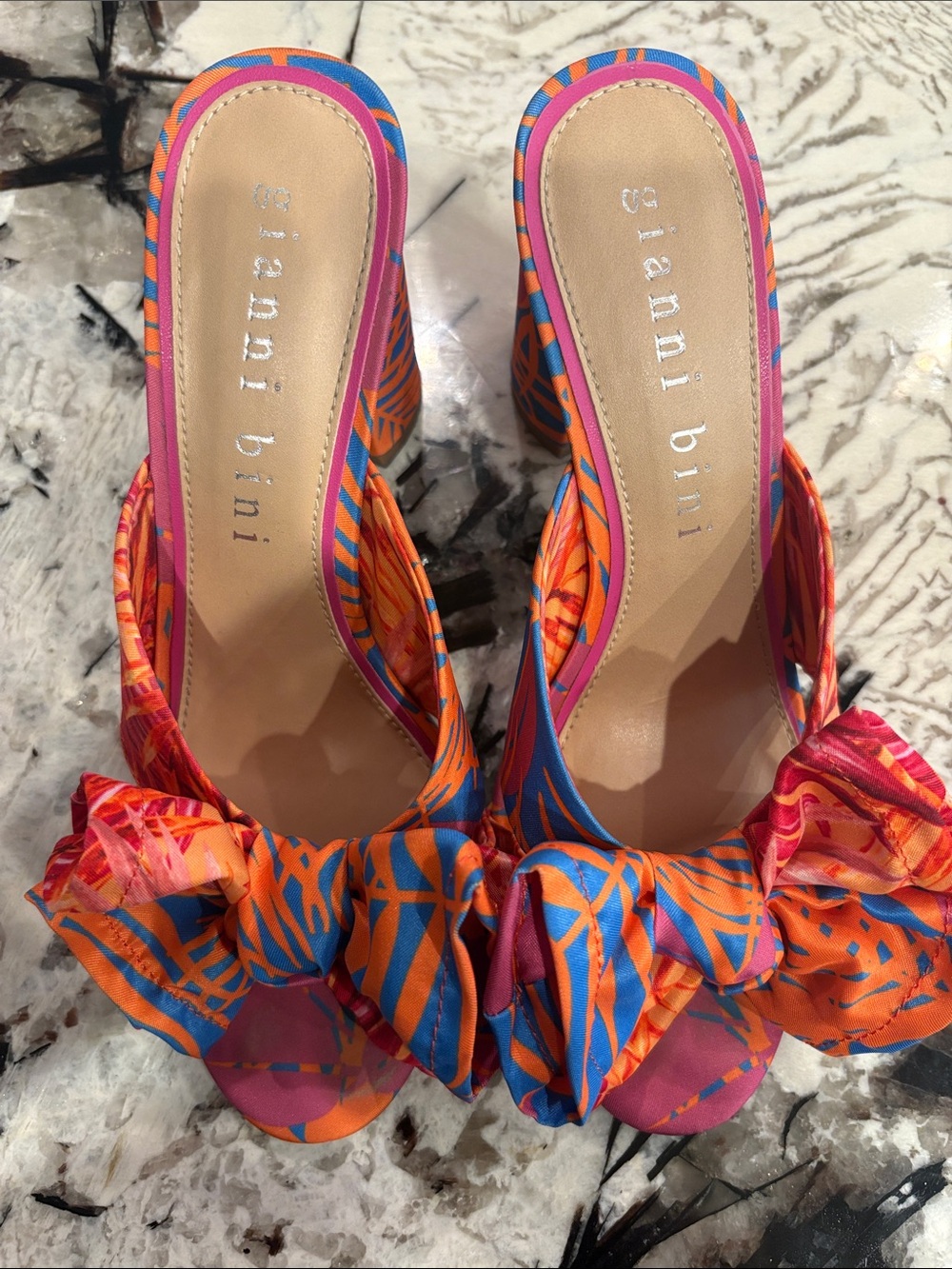 Gianni Bini Blue, Pink & Orange Knot-Front Slingback Mules